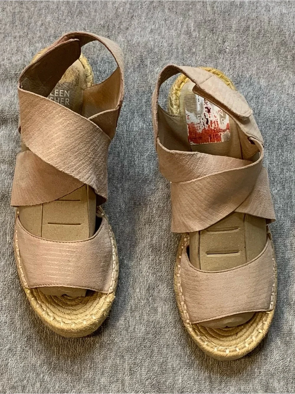 Eileen Fisher Willow 3 Espadrille Tumbled Leather Wedge Sandals